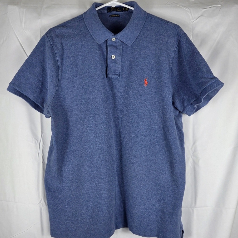 Polo Ralph Lauren Custom Slim Fit Polo Shirt Mens XL Blue Heather Short Sleeve